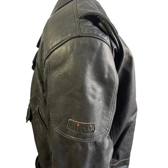Bristol Black Leather Motorcycle Jacket Biker Style Men's size 48 - Picture 8 of 14